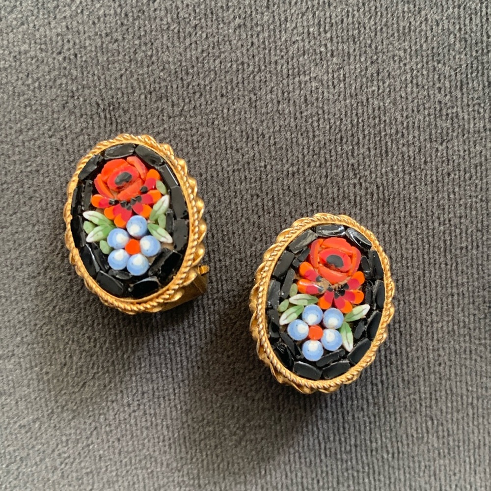 Vintage Mosaic Rose Flower Earrings